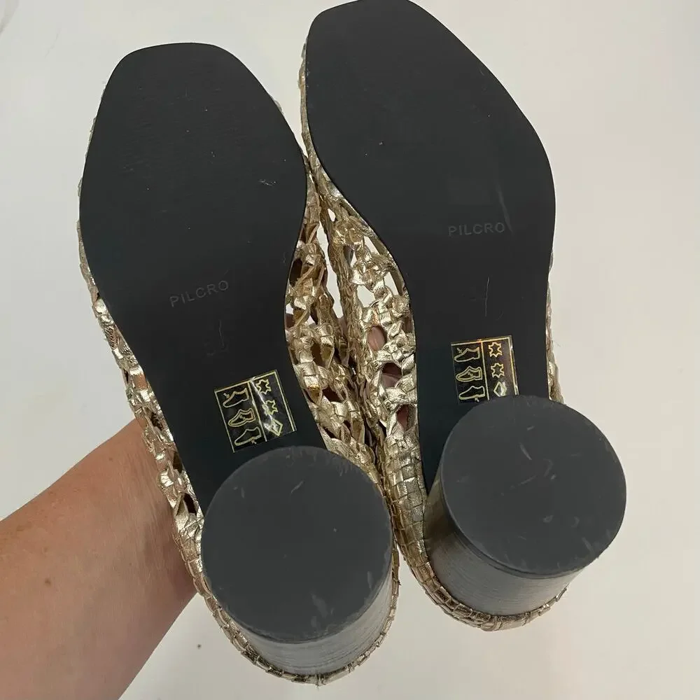 Anthropologie Pilcro 36 / 6 Woven Ballet Heels Metallic Gold